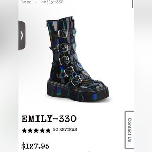 Demonia Emily-330 Shiny Black Holographic Platform Mid-calf boots Fits 6/7